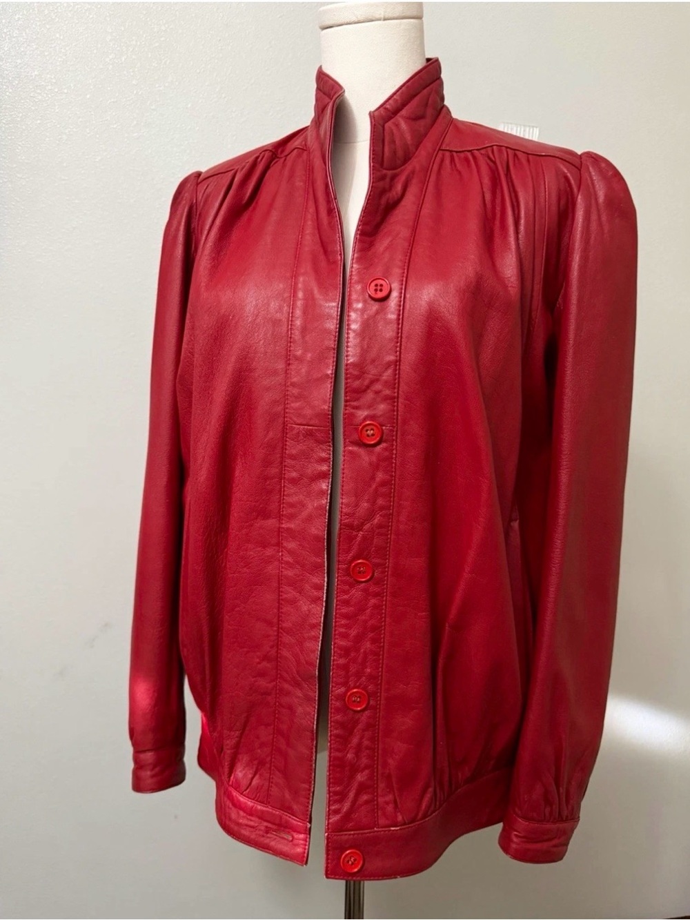 Vintage 80s Derimode Beverly Center Red Genuine Leather Jacket Bomber Size 6